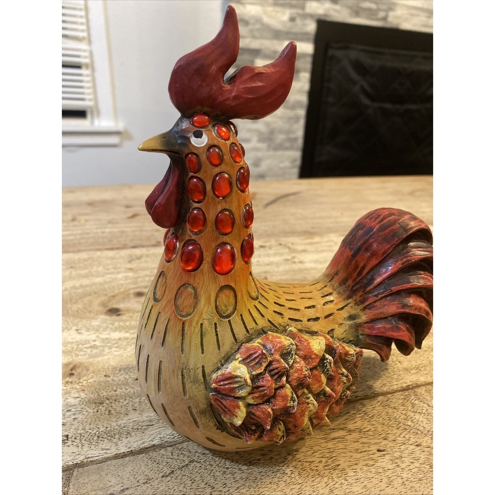 Resin Chicken Bejeweled Rooster Figurine Collectible Sculpture Whimsical 8" - Picture 14 of 15